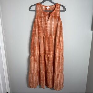 J Jill Embroidered Cotton Sleeveless Midi Dress-Orange White-Size PXL Petite XL